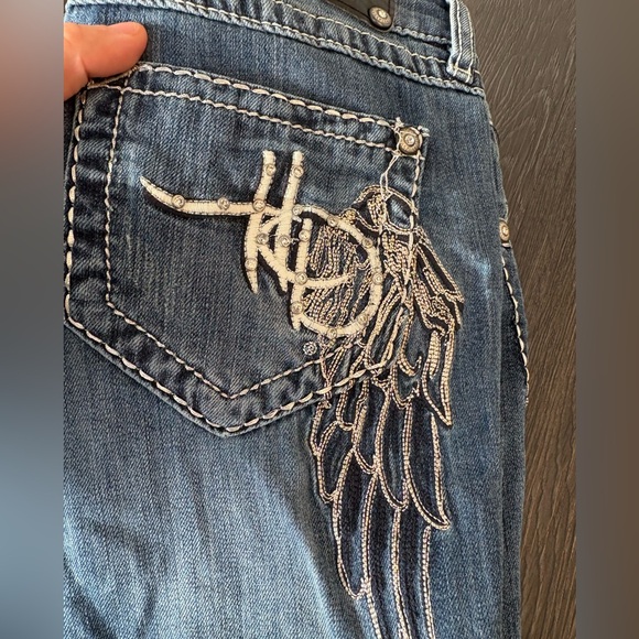 Harley Davidson Y2K Angel sequin sparkly flare jeans low rise - Picture 15 of 16